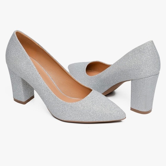 Brand New Heel The World Women's High Chunky Block Closed Toe Heels SPARKLY - Picture 2 of 6